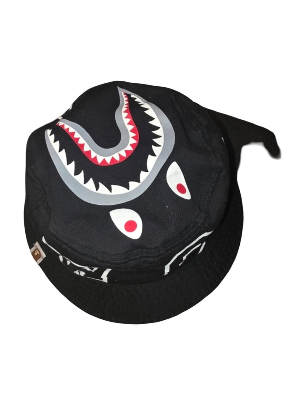 Bape Black Bucket Hat with Red & White Shark Face